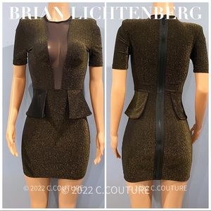 New with tags Brian Lichtenburg Plunge Gold Black Glitter Pendulum Dress XS $398